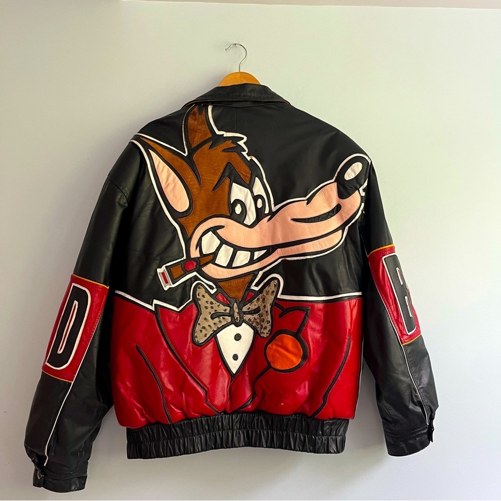 Vintage 90’s Leather Bomber “Big Bad Wolf” Size Medium - Picture 1 of 16